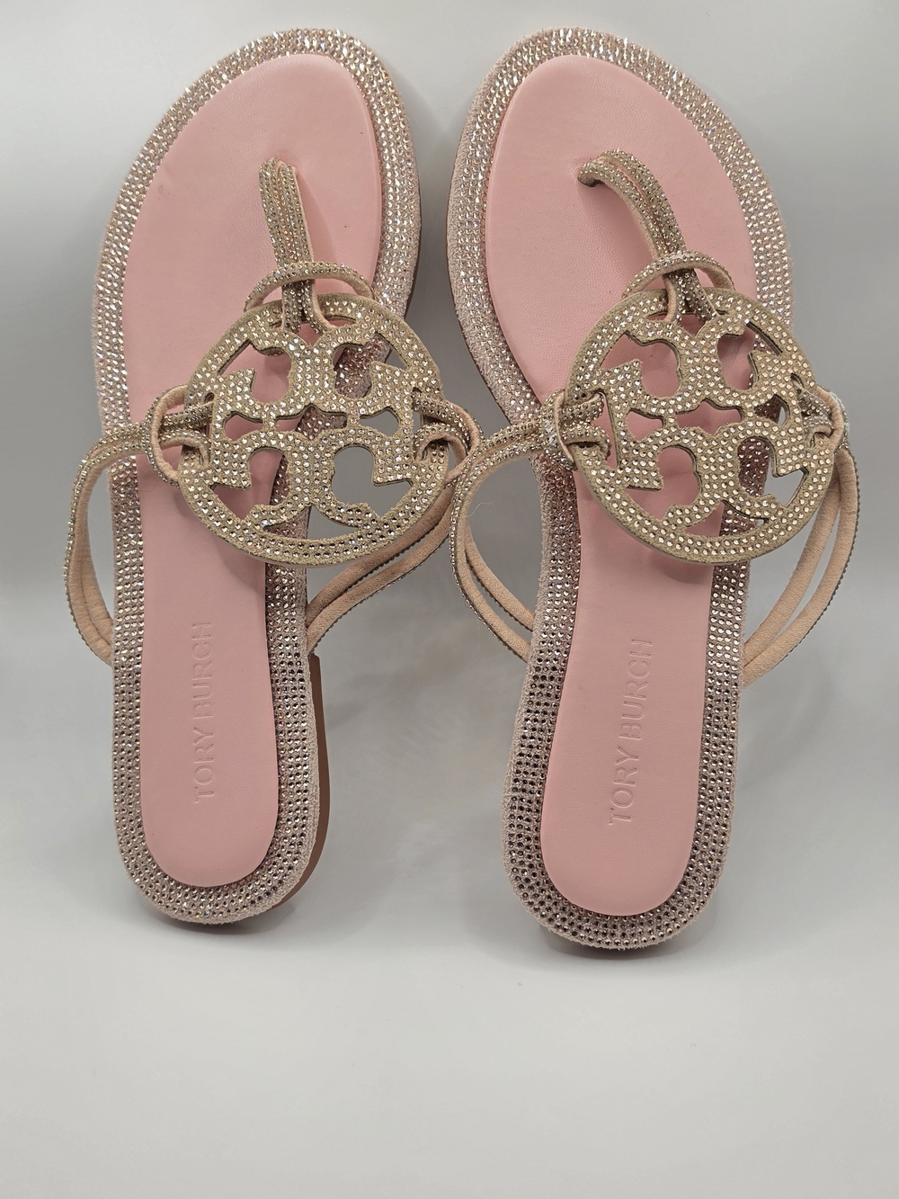Tory Burch Pink Embellished Logo Thong Sandals
